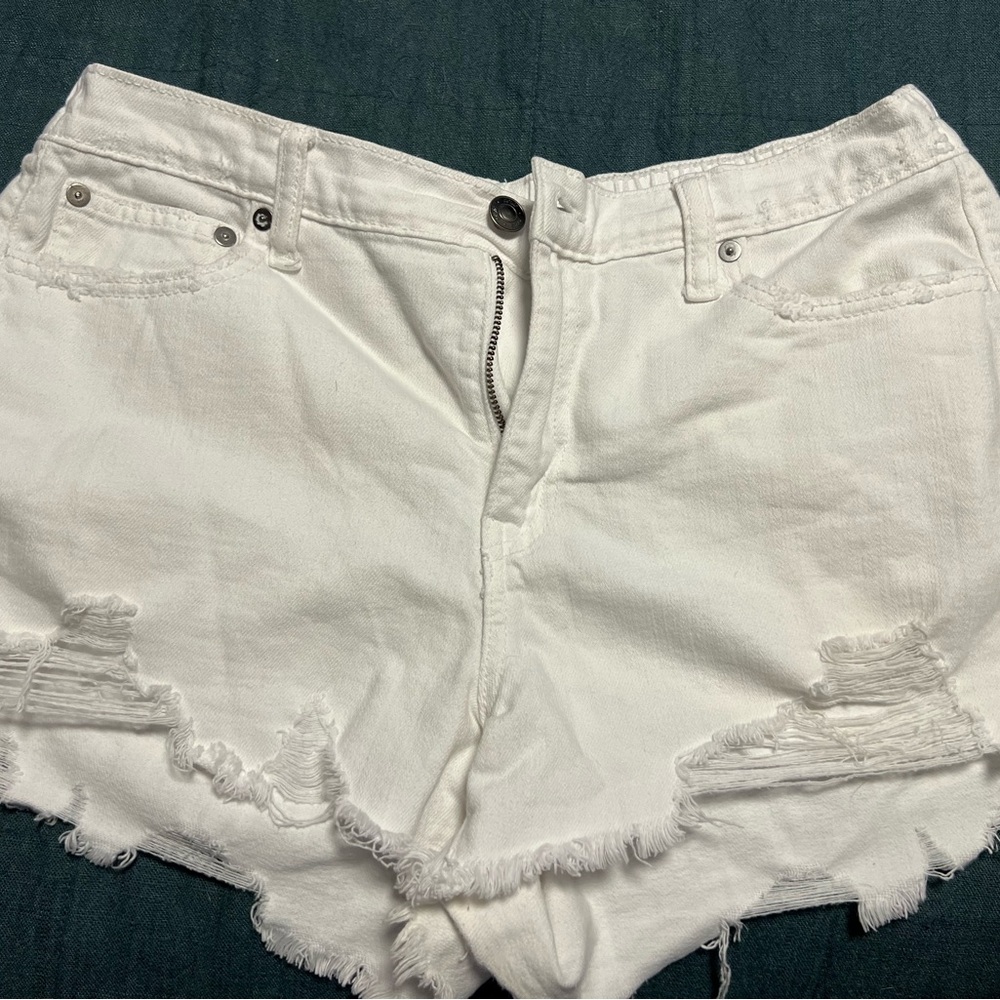 White Distressed Denim Shorts